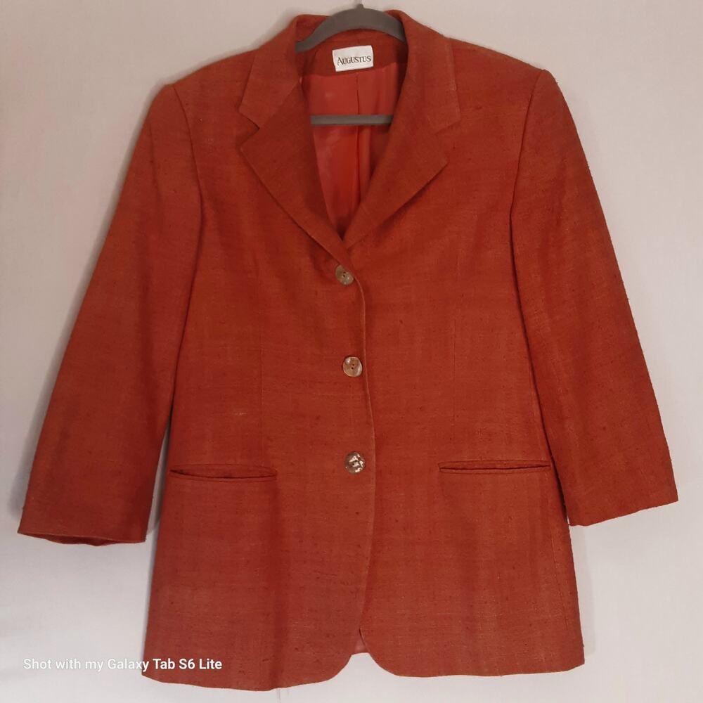💎Augustus 100% Silk Womens Blazer Jacket Size 6 Burnt Orange Made In USA